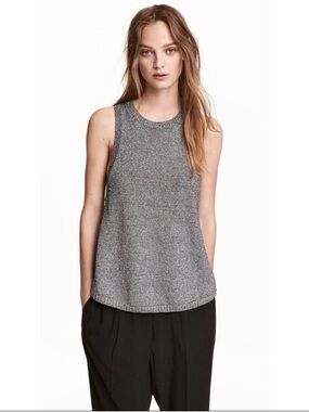 H&M Silver Metallic Racerback Tank Knit Small S